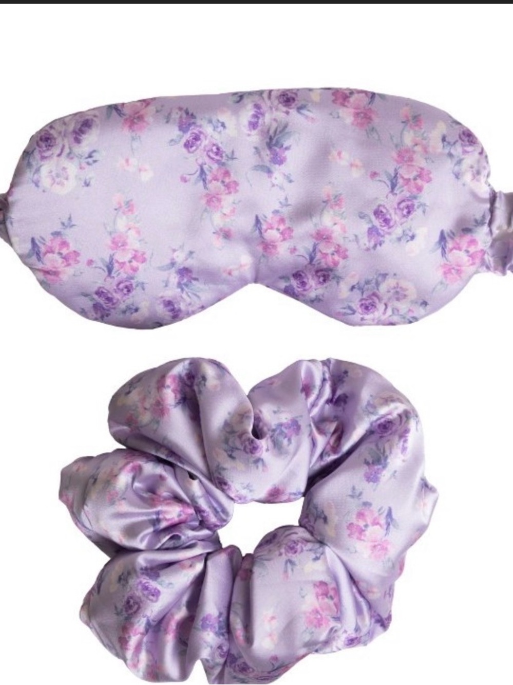 LoveShackFancy Lavender Floral Satin Sleep Mask & Scrunchie Set